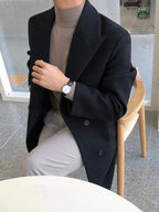 Men's Double-Breasted Overcoat with Notched Lapels