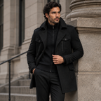 Men's Double-Collar Wool-Blend Business Coat