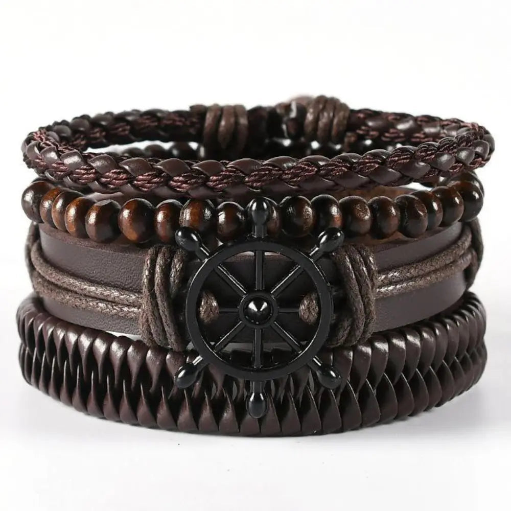 Men's Braided leather-look Wrap Bracelet Set
