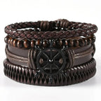 Men's Braided leather-look Wrap Bracelet Set