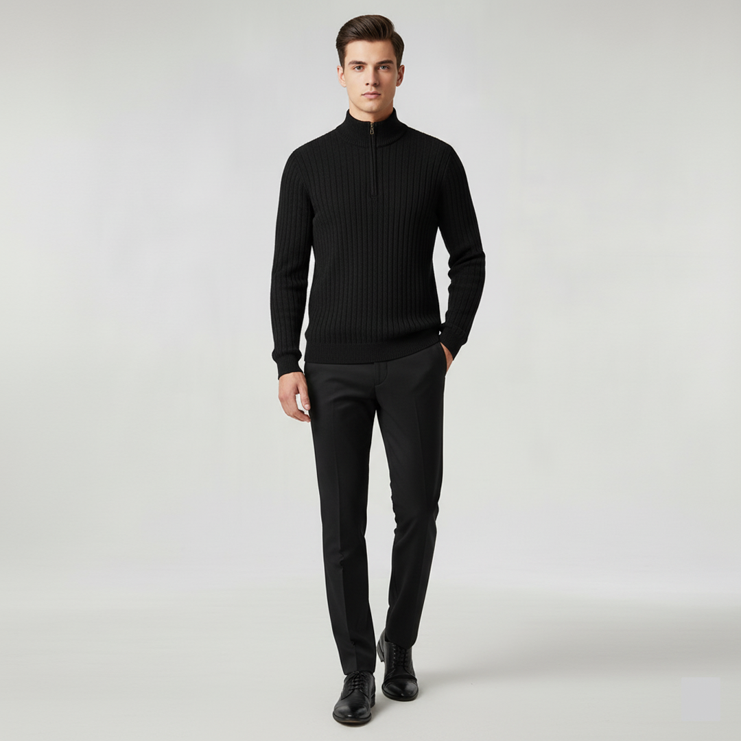 Men's High Collar Half-Zip Jumper – Ribbed Cuffs