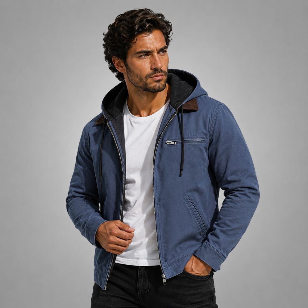 Men's Fleece-Lined Hooded Jacket – Drawstring Hood, Ribbed Cuffs