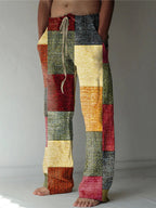 Men's Patchwork Cotton-linen-look Trousers