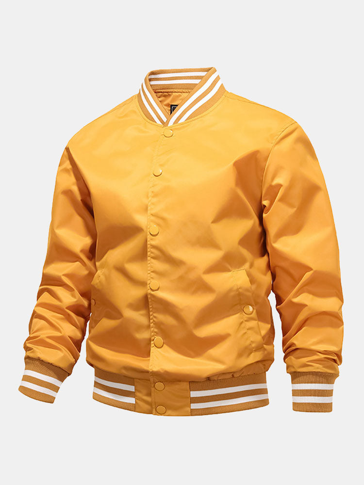 Men's Classic Baseball Bomber Jacket – Snap-Button Varsity Style Outerwear