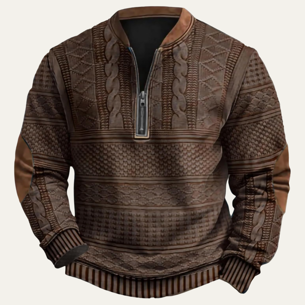 Men's Patterned Half-Zip Jumper with Elbow Patches