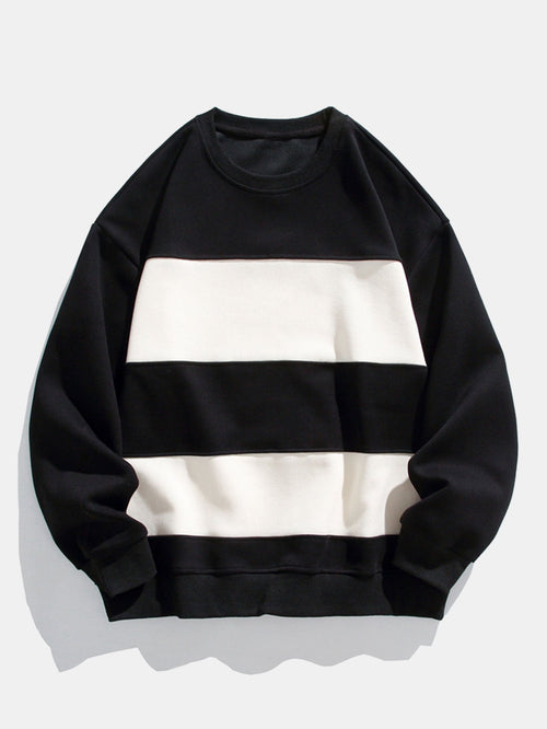 Men's Colour Block Crew Neck Sweatshirt – Relaxed Fit Cotton Blend Pullover