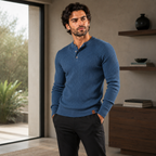 Men's Ribbed Henley Knit Jumper – Button Neck
