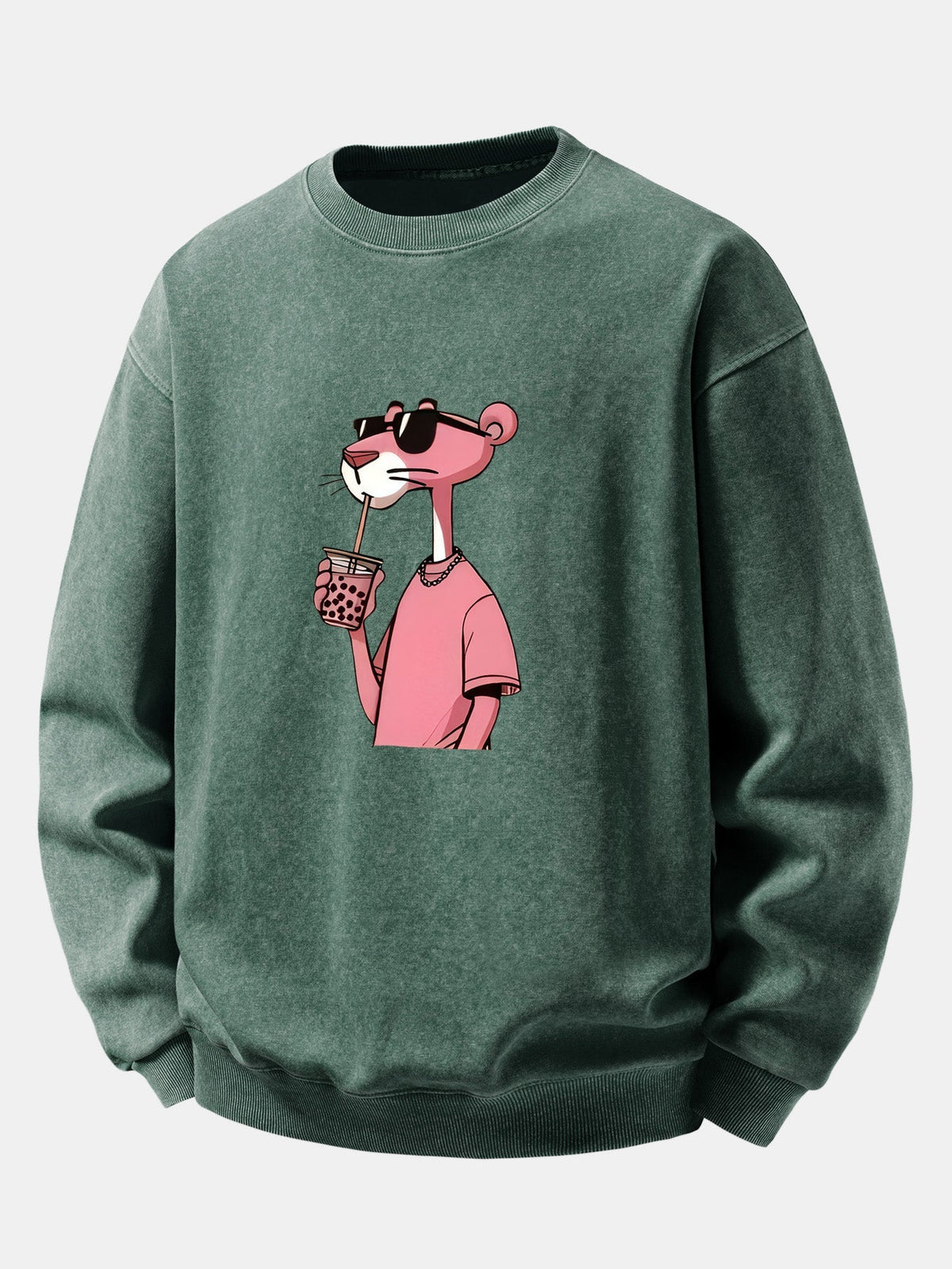 Men's Vintage Washed Cotton Sweatshirt with Pink Panther Graphic