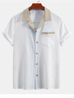 Men's Contrast Texture Shirt and Trouser Set – Cuban Collar
