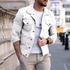 Men's Fitted Denim Trucker Jacket with Flap Pockets