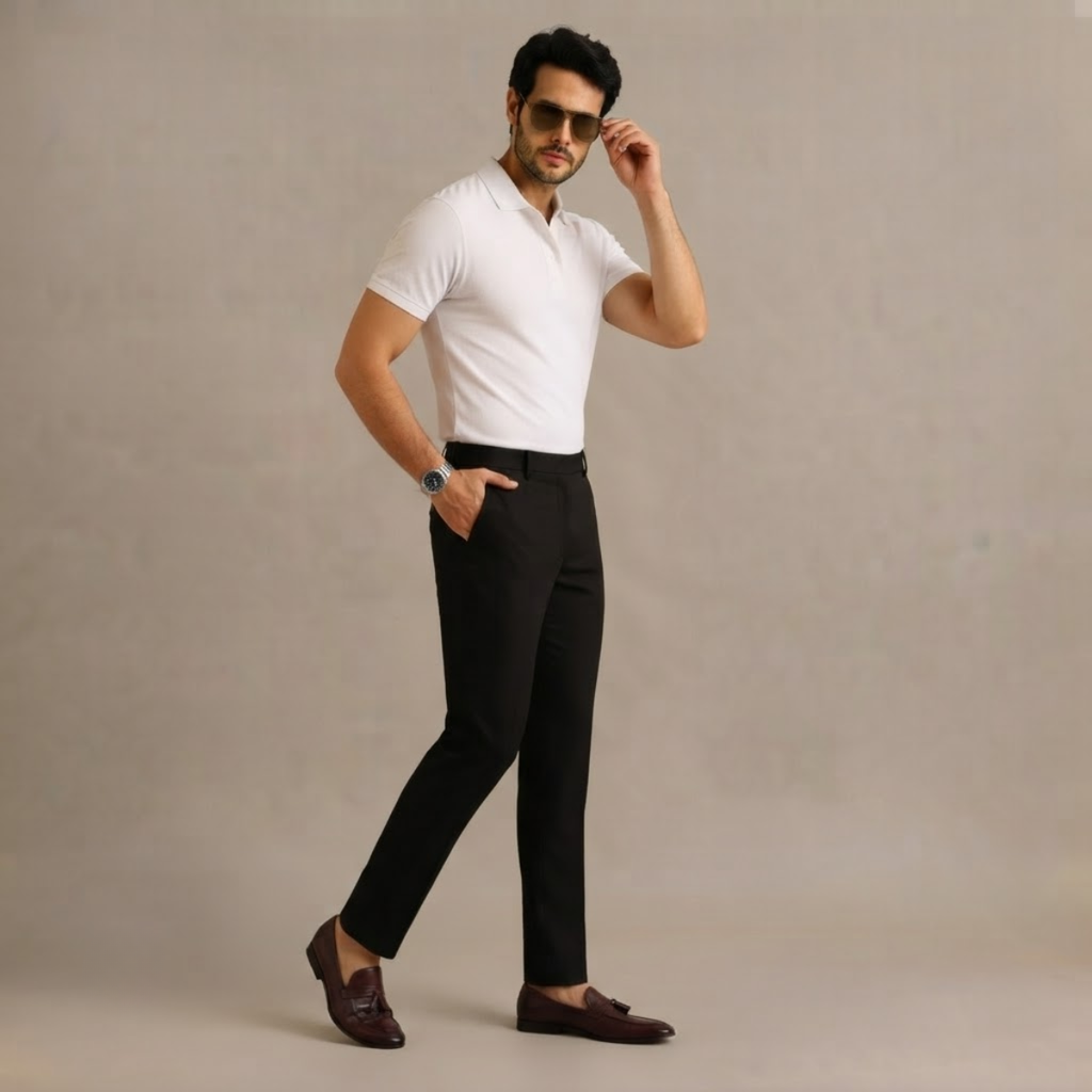 Men's Slim-Fit Stretch Dress Trousers – Flat Front