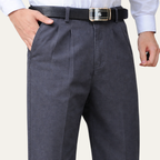 Men's Cotton Double-Pleated Trousers – High Waist, Straight Leg
