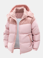 Men's Padded Puffer Jacket with Corduroy Panels and Stand Collar