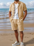 Men's Short Sleeve Shirt and Shorts Set in Apricot