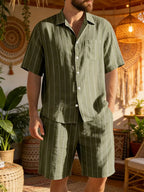 Men's Vertical Stripe Shirt and Shorts Set