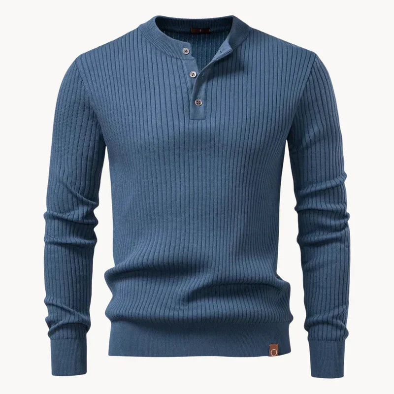 Men's Ribbed Henley Knit Jumper – Button Neck