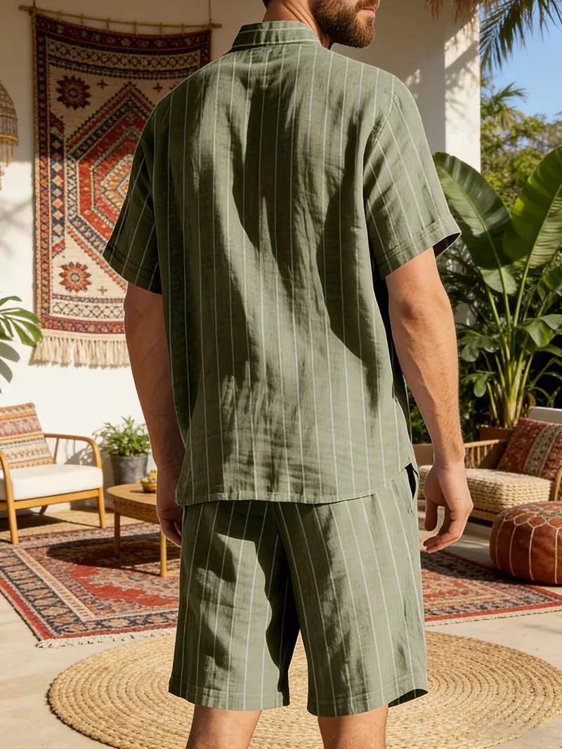 Men's Vertical Stripe Shirt and Shorts Set