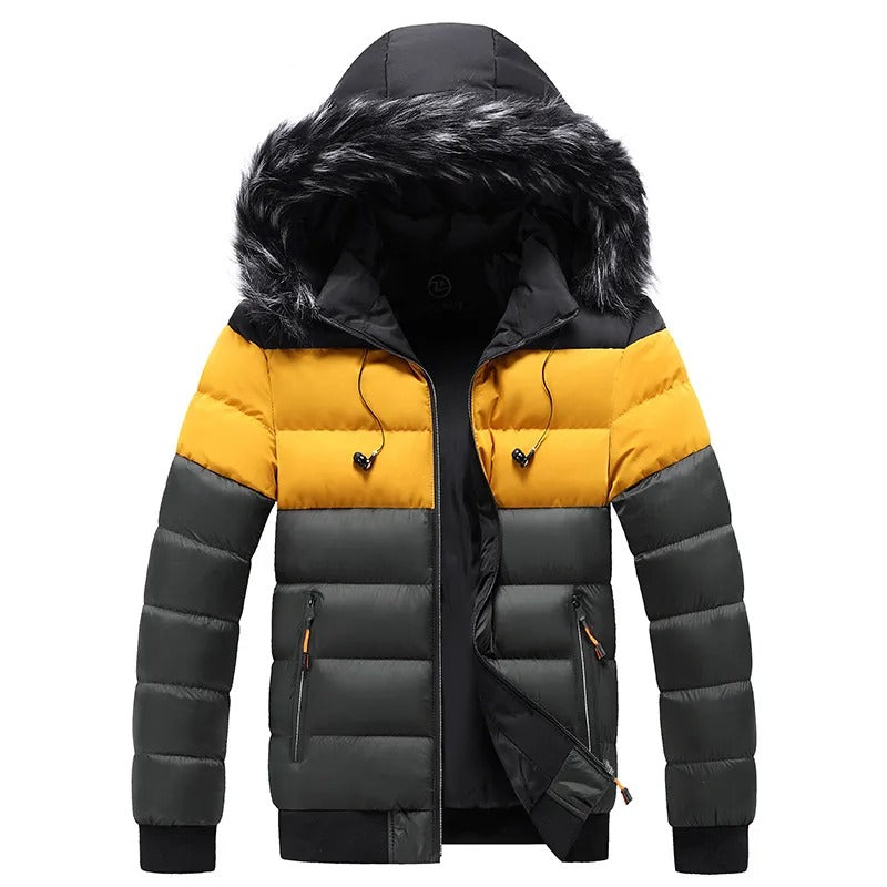 Men's faux fur-Trim Hooded Thermal Down Puffer Jacket