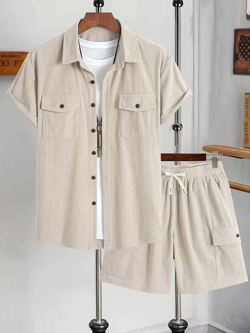 Men's Short-Sleeve Shirt and Cargo Shorts Set