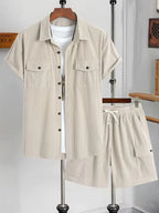 Men's Short-Sleeve Shirt and Cargo Shorts Set