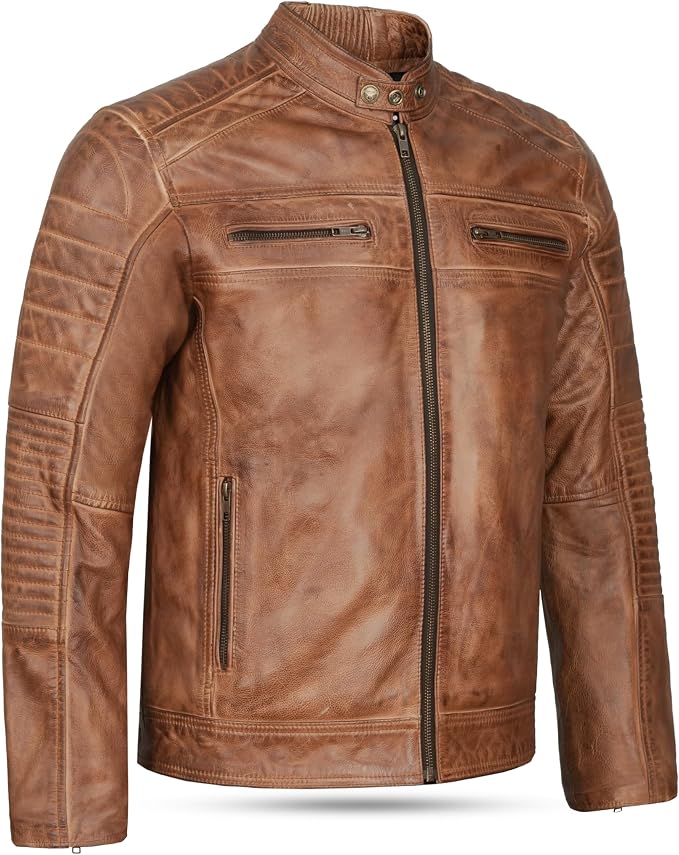 Men's Distressed leather-look Biker Jacket