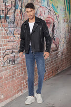 Men's Asymmetric Faux-Leather Biker Jacket