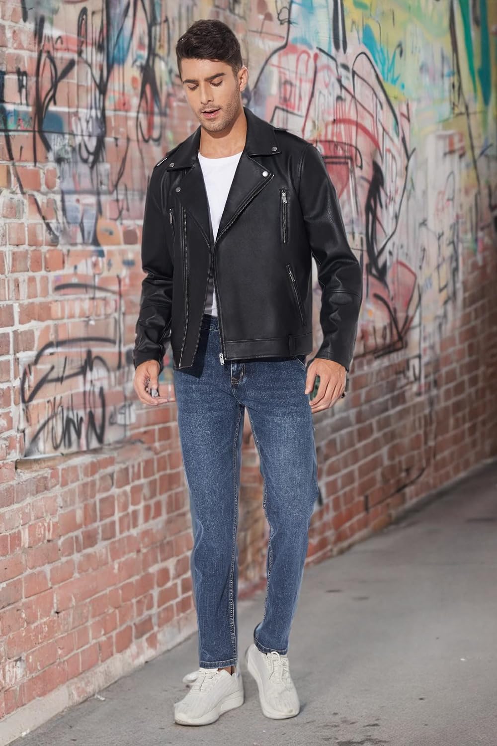 Men's Asymmetric Faux-Leather Biker Jacket