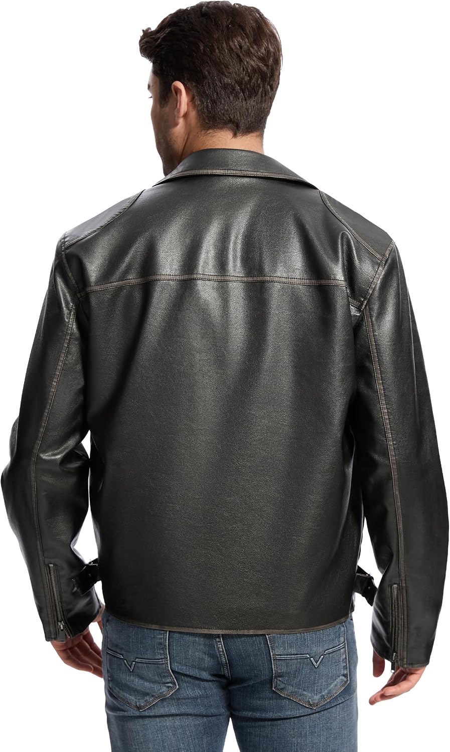 Men's Vintage-Inspired Faux-Leather Collared Jacket