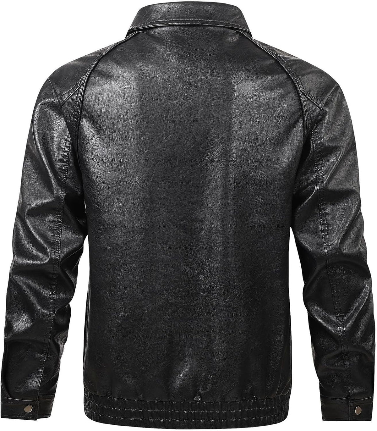 Men's Leather-Look Zip-Up Jacket – Slim-Fit Collared Short Layer