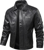 Men's Leather-Look Zip-Up Jacket – Slim-Fit Collared Short Layer