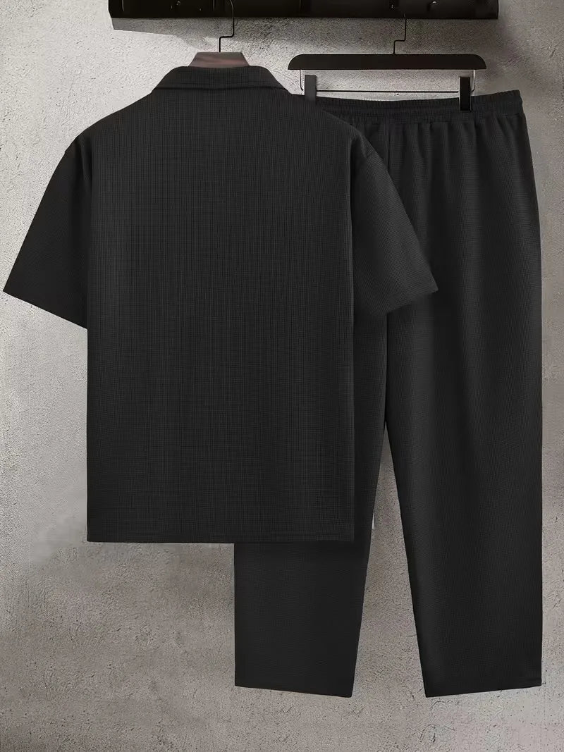 Men's Waffle-Knit Shirt and Trouser Set