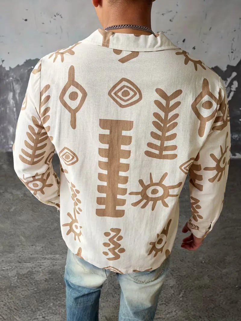 Men's Abstract Print Long Sleeve Shirt