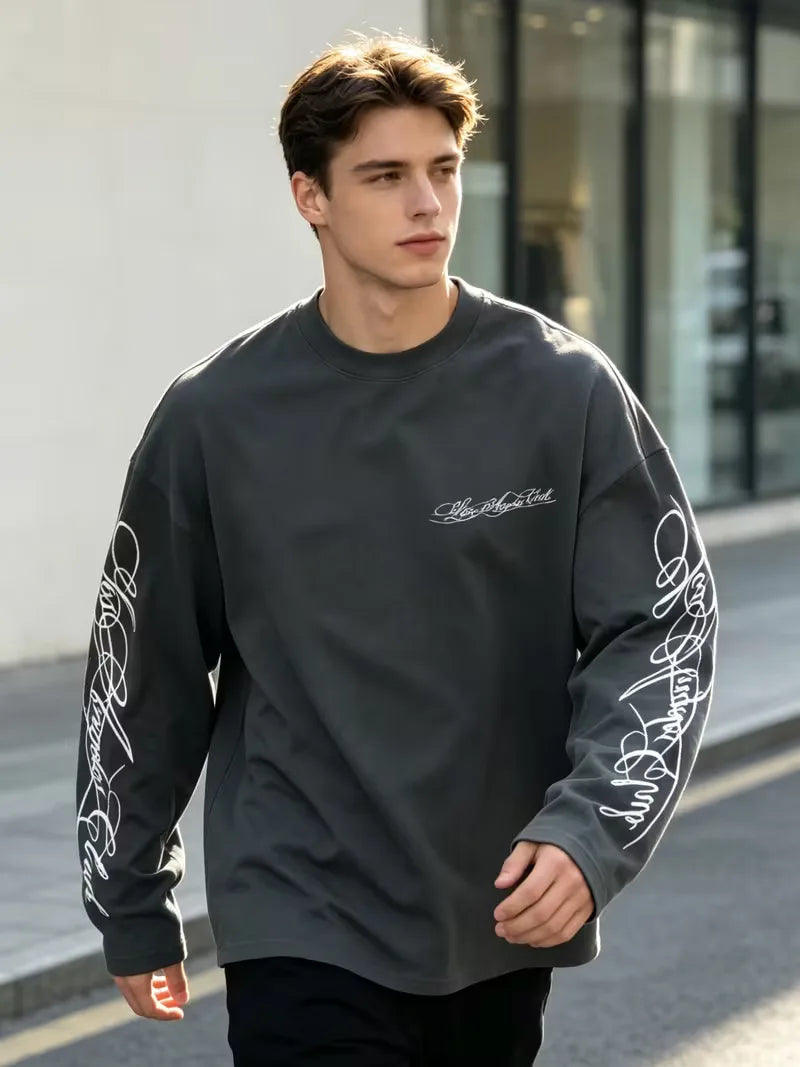 Men's Crew-Neck Longsleeve with Script Graphics – Six Colours
