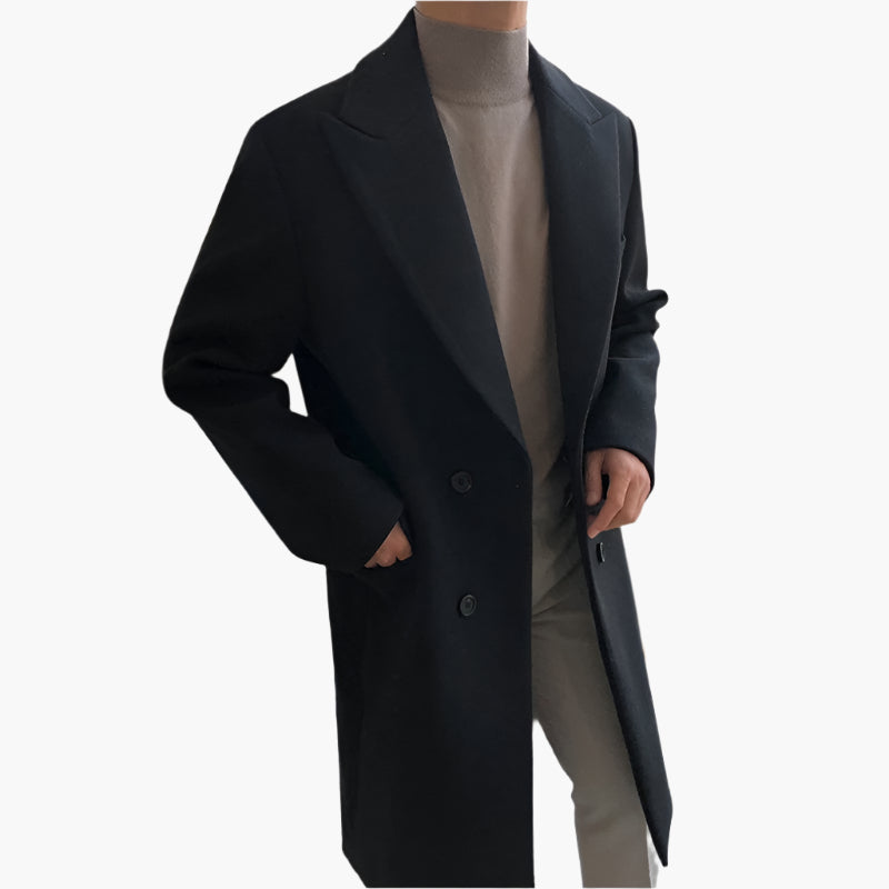 Men's Double-Breasted Overcoat with Notched Lapels