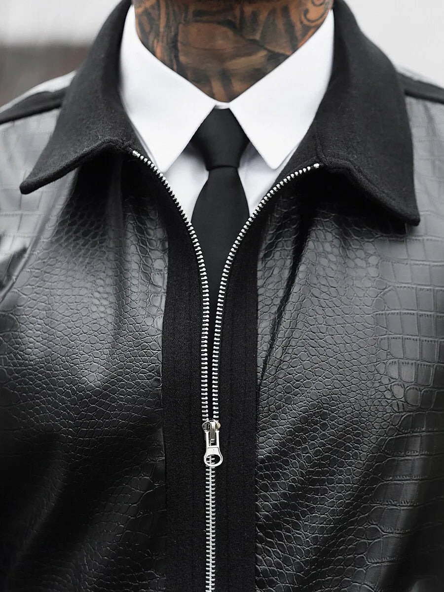 Men's Bomber Jacket with Collared Neckline