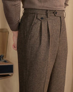 Men's Herringbone High-Waist Trousers with Side Tabs