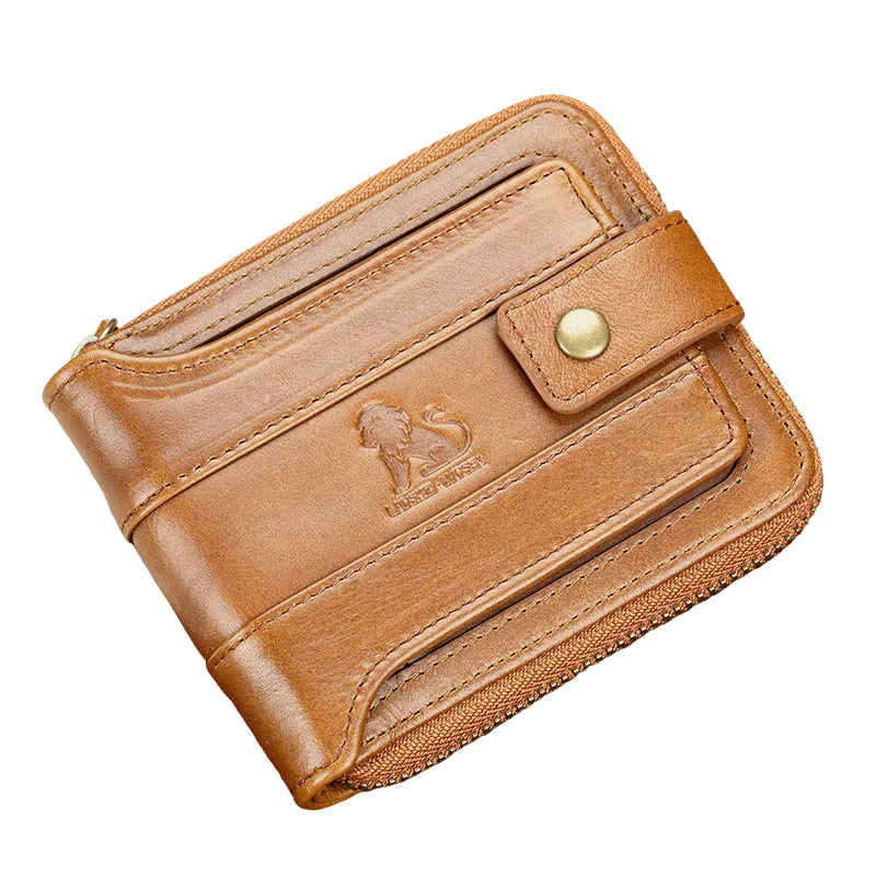 Men's RFID leather-look Wallet – Vintage Zip-Around Bifold