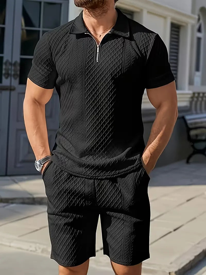 Men's Jacquard Polo and Shorts Set