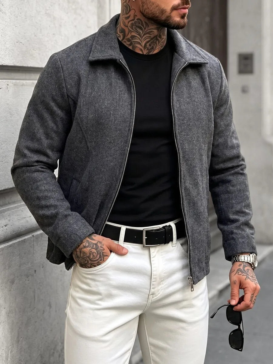 Men's Bomber Jacket with Collared Neckline