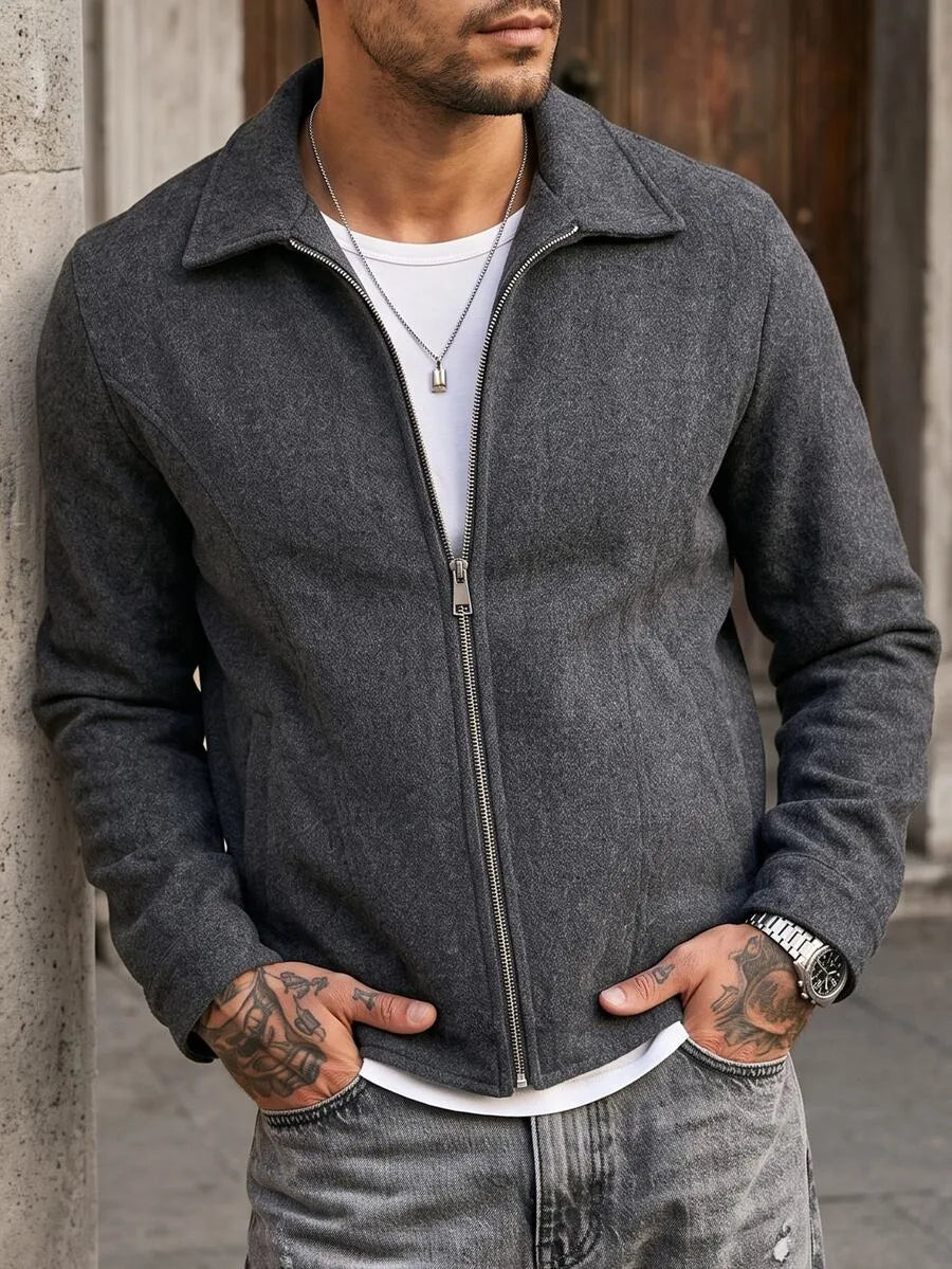 Men's Bomber Jacket with Collared Neckline