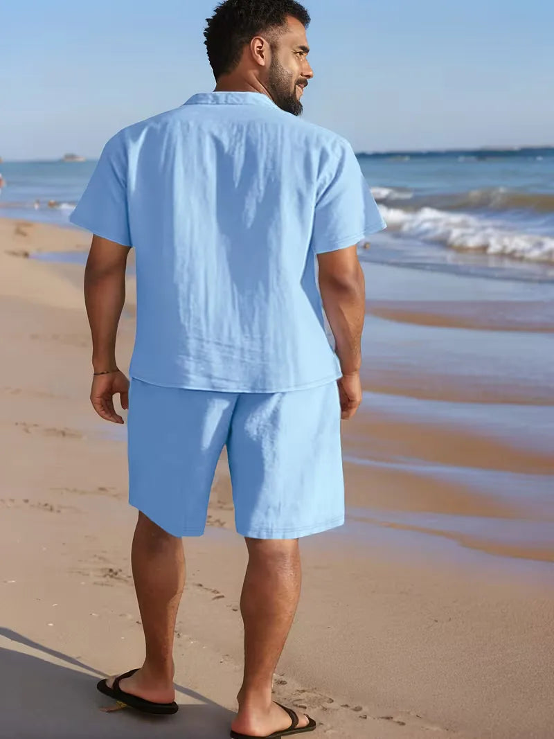 Men's Short Sleeve Shirt and Shorts Set in Apricot