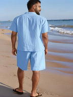 Men's Short Sleeve Shirt and Shorts Set in Apricot