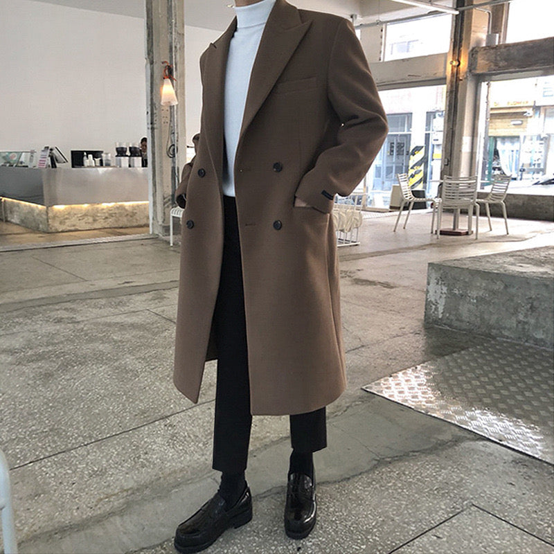 Men's Double-Breasted Overcoat with Notched Lapels