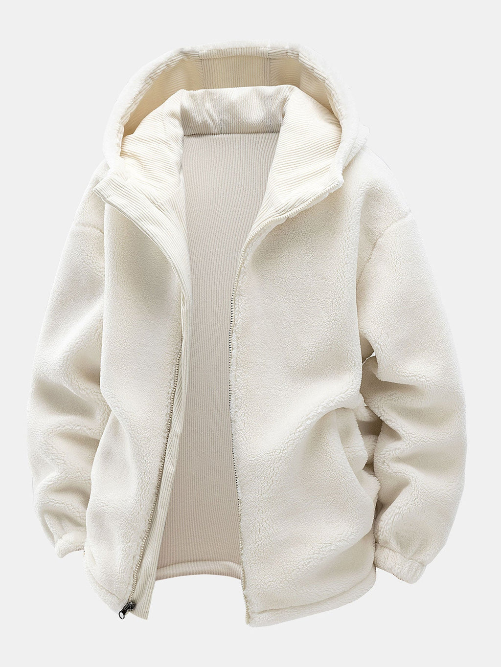 Men's Reversible Corduroy Hooded Jacket with Teddy Fleece