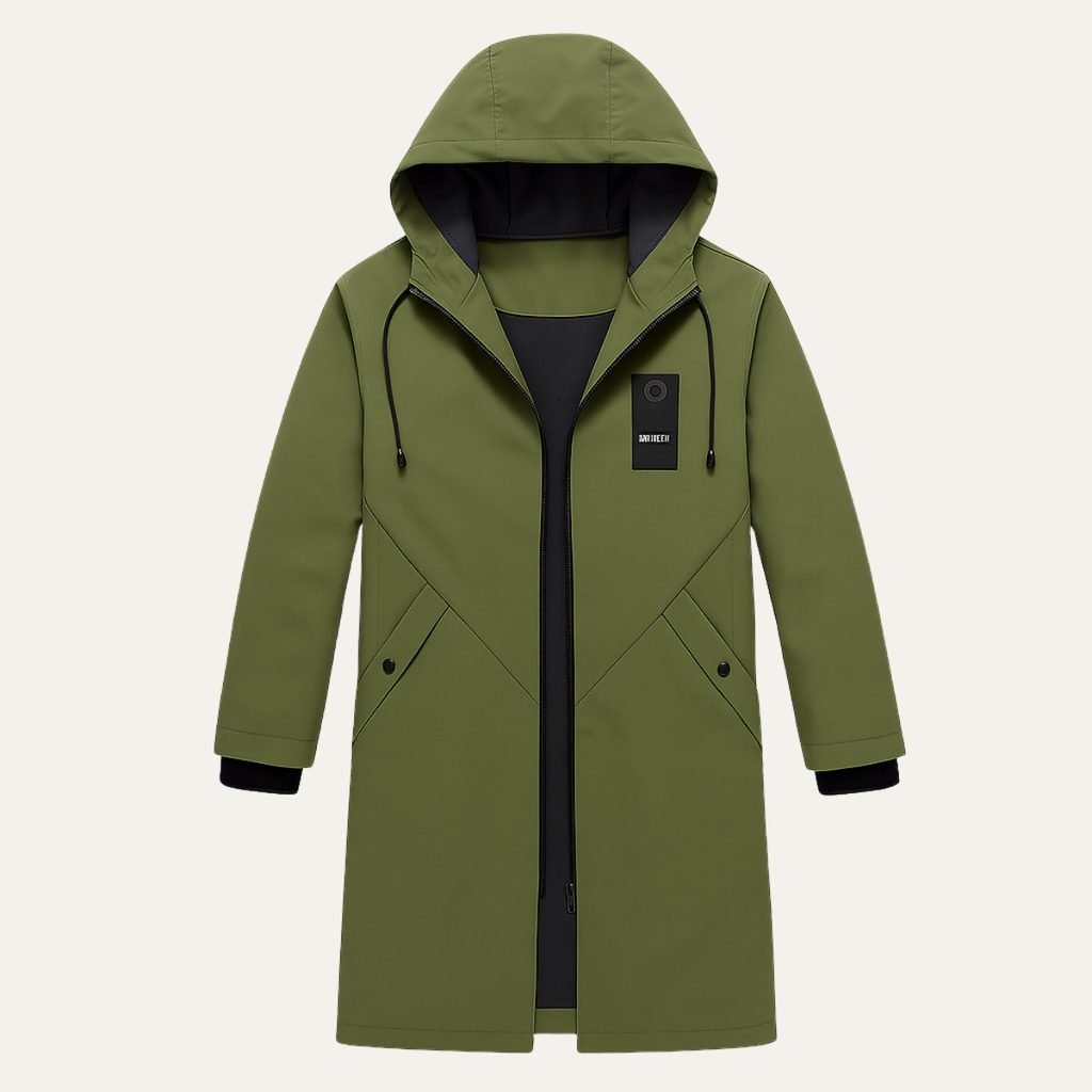 Men's Waterproof Longline Rain Jacket – Hooded, Windproof