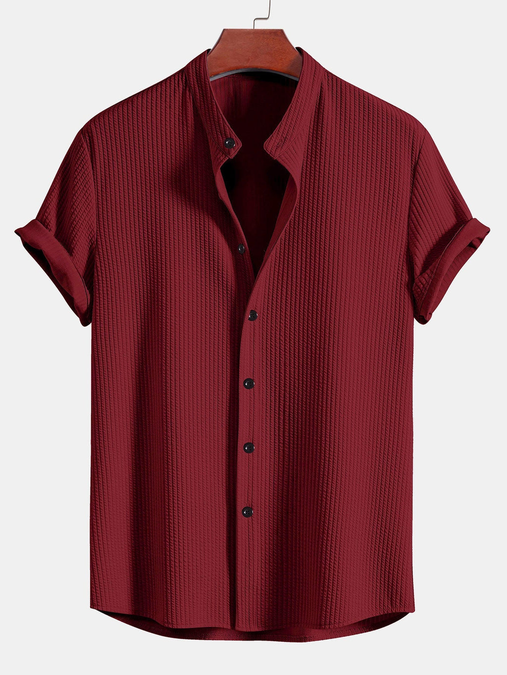 Men's Ribbed Stand Collar Shirt – Tailored Stretch Fit