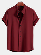 Men's Ribbed Stand Collar Shirt – Tailored Stretch Fit
