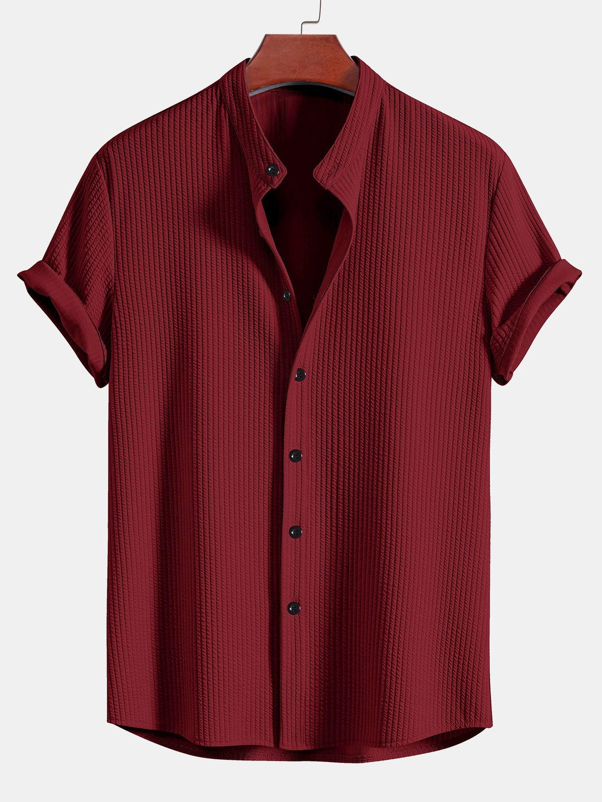 Men's Ribbed Stand Collar Shirt – Tailored Stretch Fit