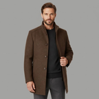 Men's Classic Wool-Blend Overcoat – Structured Collar, Button Front