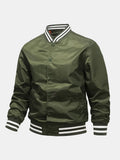 Men's Classic Baseball Bomber Jacket – Snap-Button Varsity Style Outerwear
